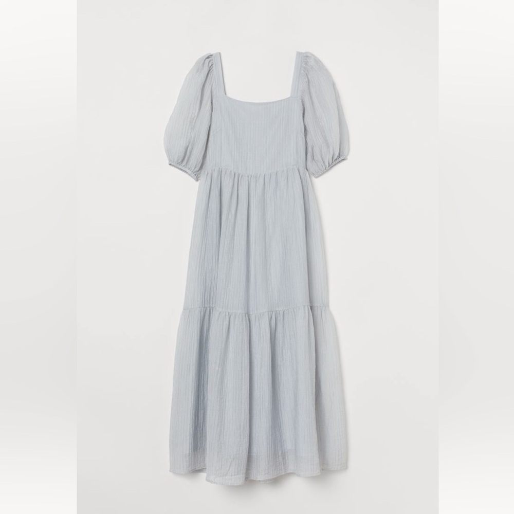 H&M Lyocell Blend Puff Sleeve MIDI Dress